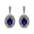 .925 Sterling Silver Diamond Accent and 8x6mm Purple Oval Amethyst Stud Earrings (I-J Color, I1-I2 Clarity)