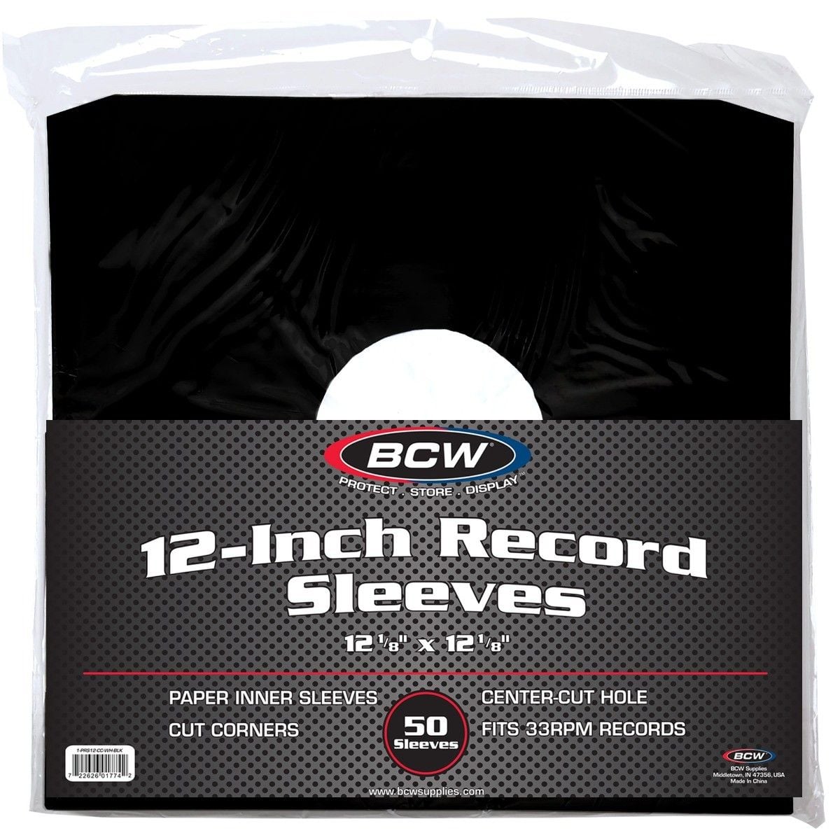 12 Inch Record Paper Inner Sleeve-Cut Corners, Black (50-Pack)