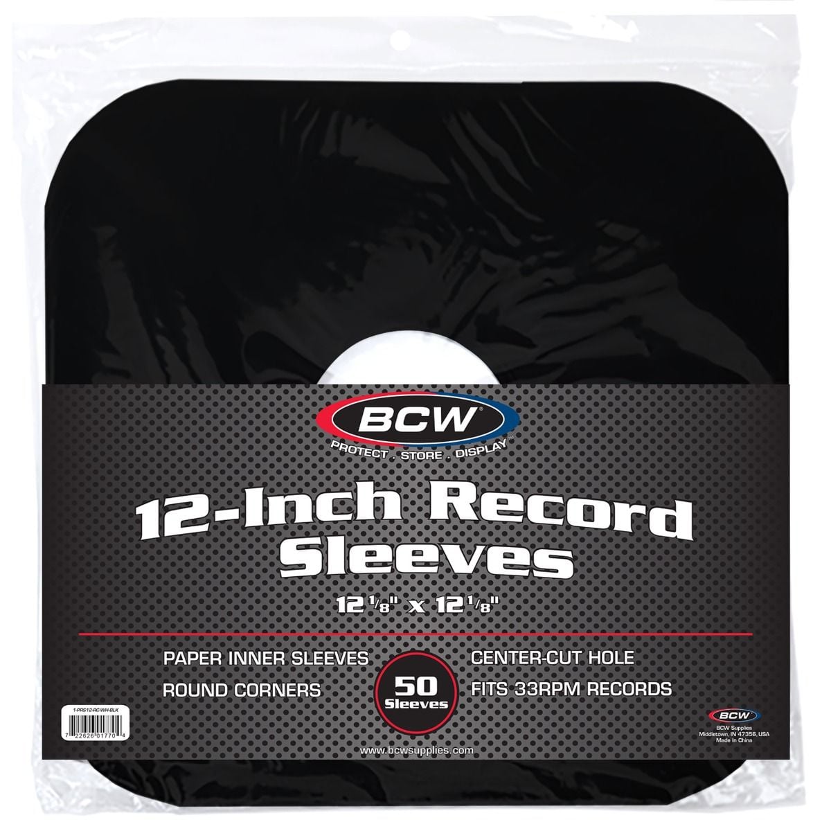 12 Inch Record Paper Inner Sleeves-Round Corners, Black (50-Pack)