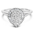 10K White Gold 1/2 Cttw Round & Baguette Cut Diamond Pear Shaped Domed Pavé Cluster with Halo Cocktail Ring (H-I Color