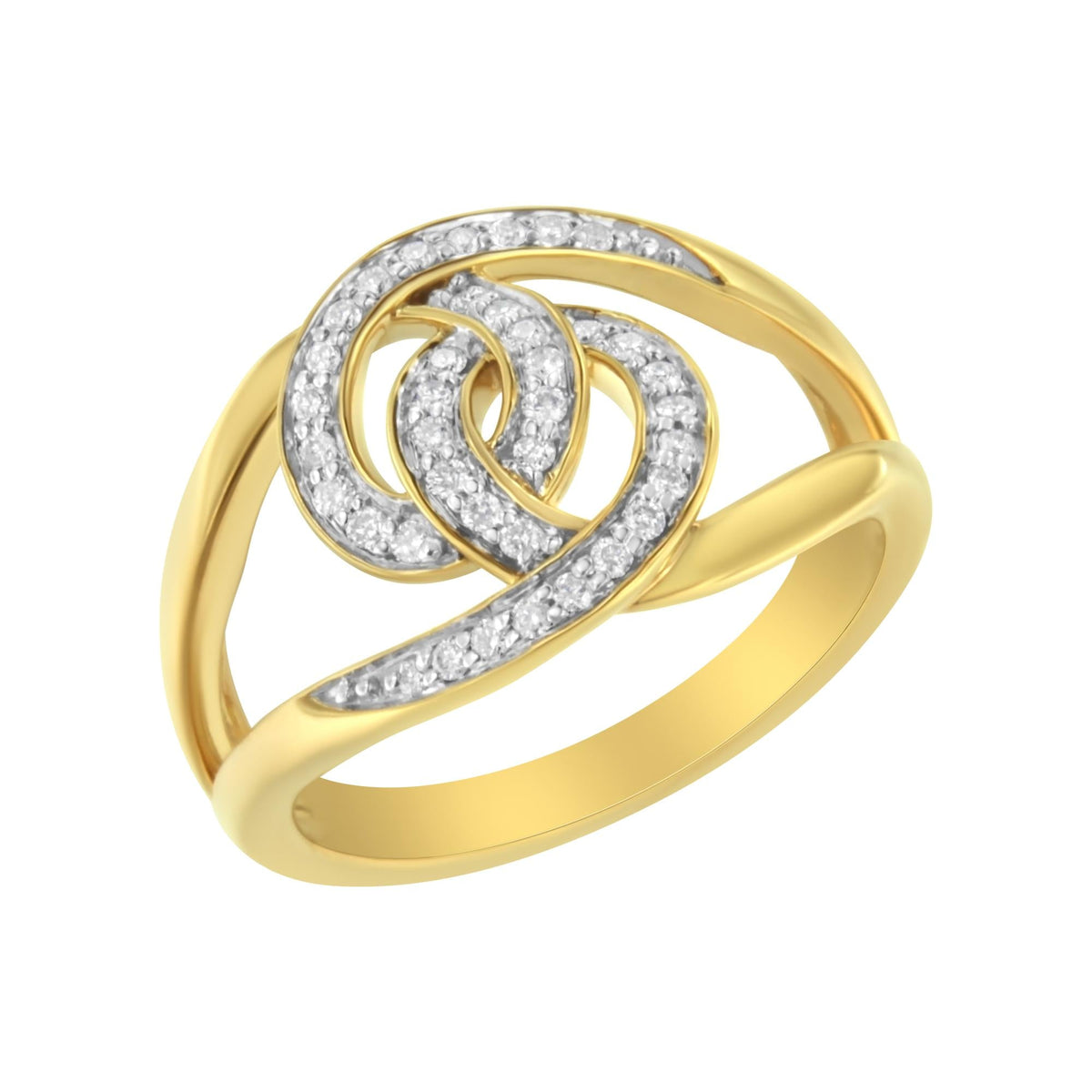 14K Yellow Gold Plated .925 Sterling Silver 1/4 Cttw Diamond Interlocking Loop Open Shank Bypass Ring (I-J Color, I1-I2