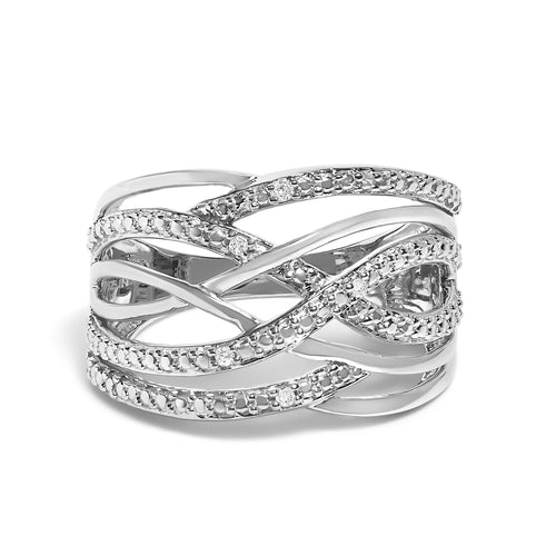 Anillo cruzado con acento de diamante en plata de ley .925 (color I-J, claridad I2-I3)