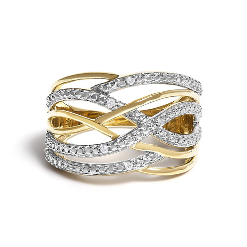 Anillo cruzado con acento de diamante en plata de ley .925 (color I-J, claridad I2-I3)