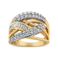 10K Yellow and White Gold 1.0 Cttw Round and Baguette-Cut Diamond Multirow Interwoven Cocktail Ring (I-J Color, I2-I3