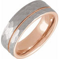 18K Rose Gold PVD Tungsten 8 mm Grooved Comfort-Fit Flat Band Size 12