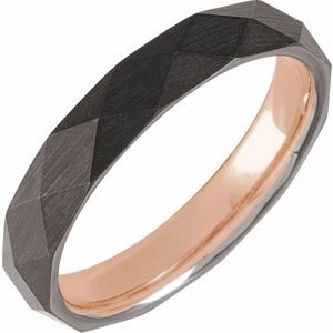 18K Rose Gold PVD Tungsten 4 mm Geometric Faceted Comfort-Fit Band Size 12