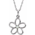 Sterling Silver .03 CT Natural Diamond Flower 18" Necklace