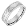 10K White Gold 6 mm Grooved Tread Pattern Comfort-Fit Flat Band Size 10