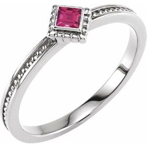 14K White Gold Natural Pink Tourmaline Family Stackable Ring