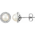 Sterling Silver Cultured White Freshwater Pearl & 1/8 CTW Lab-Grown Diamond Earrings