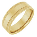 14K Yellow Gold 7 mm Milgrain & Rope Stepped-Edge Comfort-Fit Flat Band Size 10
