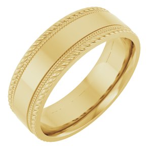 14K Yellow Gold 7 mm Milgrain & Rope Stepped-Edge Comfort-Fit Flat Band Size 10