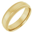 14K Yellow Gold 6 mm Rope & Milgrain Stepped-Edge Comfort-Fit Half Round Band Size 10.5