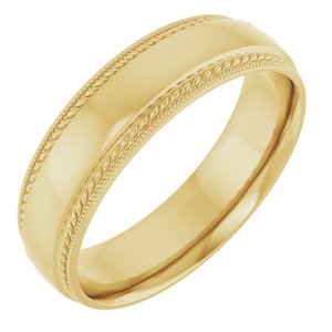 14K Yellow Gold 6 mm Rope & Milgrain Stepped-Edge Comfort-Fit Half Round Band Size 10.5