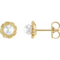 14K Yellow Gold Cultured White Akoya Pearl Leaf Earrings
