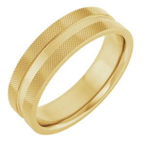 14K Yellow Gold 6 mm Knurled Edge Flat Band Size 10