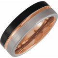 18K Rose Gold PVD & Black PVD Tungsten 8 mm Grooved Comfort-Fit Flat Band Size 12