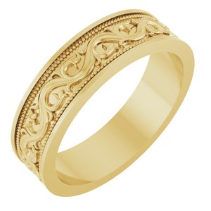 14K Yellow Gold 6 mm Milgrain Sculptural Flat Band Size 10