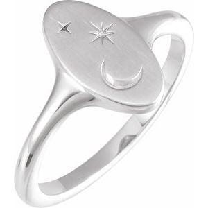 Sterling Silver Moon & Star Signet Ring