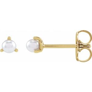 14K Yellow Gold 2.5 mm Cultured White Seed Pearl Earrings