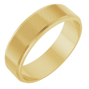 14K Yellow Gold 6 mm Stepped-Edge Knurled Flat Band Size 11