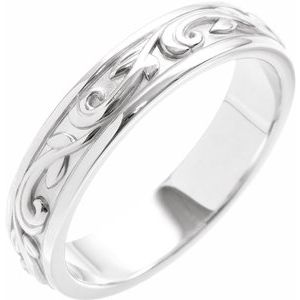14K White Gold 4 mm Sculptural Flat Band Size 6.5