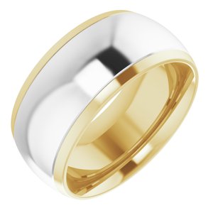 14K Yellow/White Gold 9 mm Stepped Beveled-Edge Inlay Comfort-Fit Half Round Band Size 11