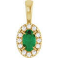 14K Yellow Gold 5x3 mm Lab-Grown Emerald & .05 CTW Natural Diamond Halo-Style Pendant