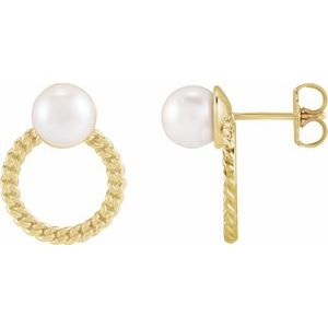 14K Yellow Gold Cultured White Akoya Pearl & Curb Chain Earrings