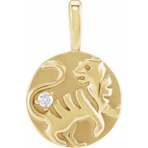 14K Yellow Gold .015 CT Natural Diamond Chinese Zodiac Tiger Pendant