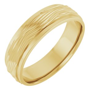 14K Yellow Gold 6 mm Stepped-Edge Textured Comfort-Fit Flat Band Size 6.5