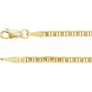 14K Yellow Gold 2.25 mm Curbed Anchor 24" Chain