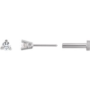 14K White Gold .03 CT Natural Diamond Press Fit Back Stud Earring