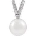 14K White Gold Cultured White Akoya Pearl & .04 CTW Natural Diamond Pendant