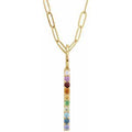 14K Yellow Gold Natural Multi-Gemstone & .02 CT Natural Diamond Rainbow Bar 18" Necklace