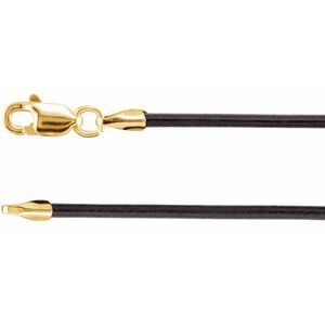 14K Yellow Gold 1.5 mm Black Leather 18" Cord