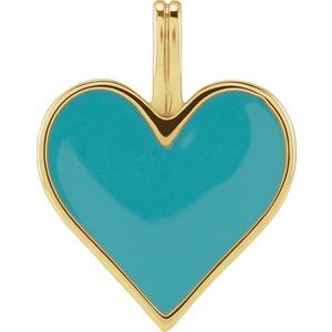 14K Yellow Gold Light Turquoise Enamel Heart Pendant
