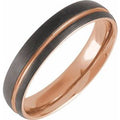 18K Rose Gold PVD & Black PVD Tungsten 5 mm Grooved Comfort-Fit Band Size 12