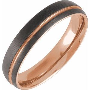 18K Rose Gold PVD & Black PVD Tungsten 5 mm Grooved Comfort-Fit Band Size 12