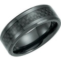 Black Titanium 8 mm Beveled-Edge Carbon Fiber Inlay Band Size 9.5