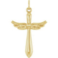 14K Yellow Gold Angel Wings Heart Cross Pendant