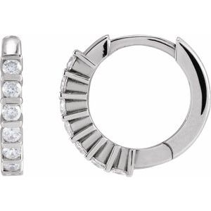 Sterling Silver 1/5 CTW Natural Diamond 12.7 mm Hinged Hoop Earrings