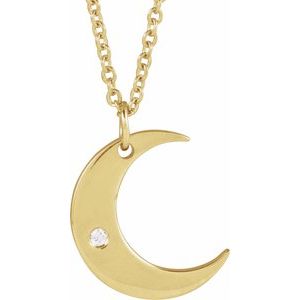14K Yellow Gold .01 CT Natural Diamond Crescent Moon 16-18" Necklace
