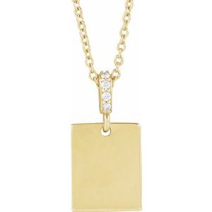 14K Yellow Gold .02 CTW Natural Diamond Engravable 16-18" Necklace