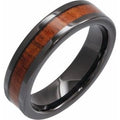 Black Ceramic KOA Wood Inlay 8 mm Comfort-Fit Flat Band Size 13