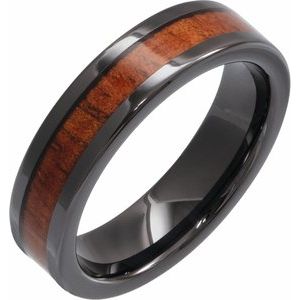 Black Ceramic KOA Wood Inlay 8 mm Comfort-Fit Flat Band Size 13