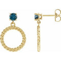14K Yellow Gold Natural London Blue Topaz Chain Link Earrings