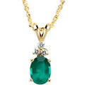 14K Yellow Gold Natural Emerald & 1/10 CTW Natural Diamond 18" Necklace