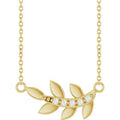 14K Yellow Gold .03 CTW Natural Diamond Leaf 16" Necklace