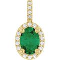 14K Yellow Gold Lab-Grown Emerald & .07 CTW Natural Diamond Halo-Style Pendant